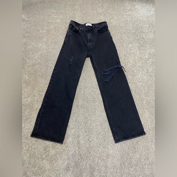 Abercrombie & Fitch the 90s relaxed jeans high rise womens 0/25xs black stretch - Picture 1 of 12